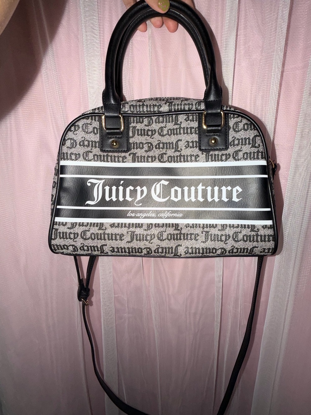 Juicy Couture Black & White Logo Dome Satchel with Strap